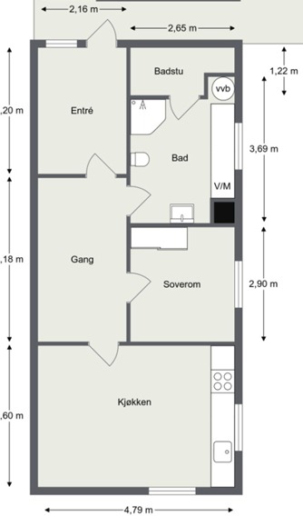 Plantegning. Hovedbolig disponerer også entre fordi sikringsskapet til boligen er der